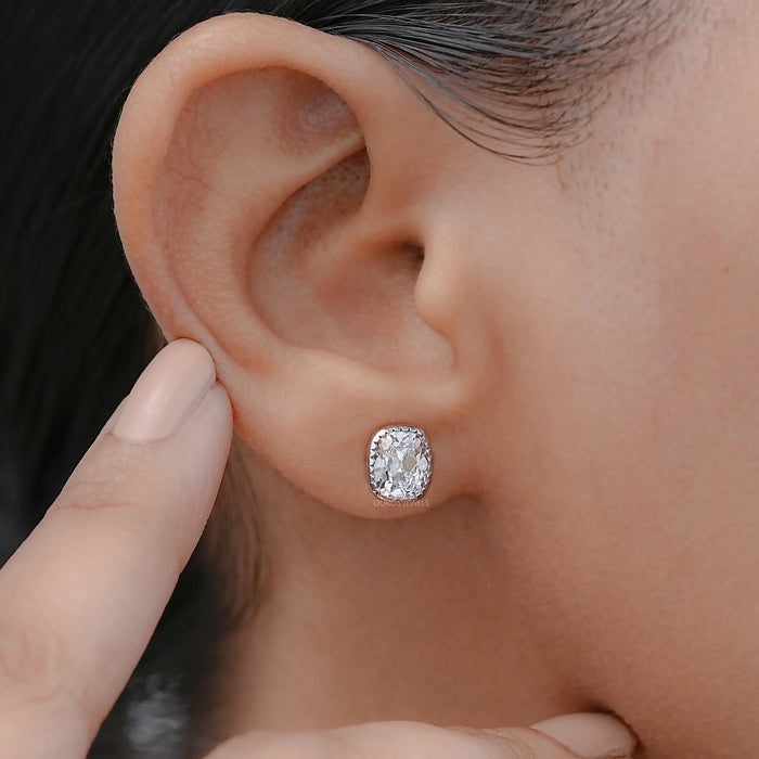 Old Mine Cushion Cut Lab Diamond Milgrain Earrings