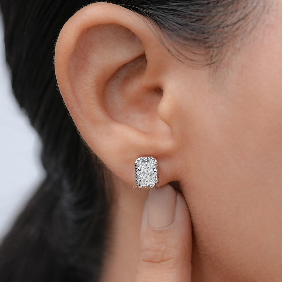 Radiant Lab Diamond Milgrain Set Stud Earrings Earrings