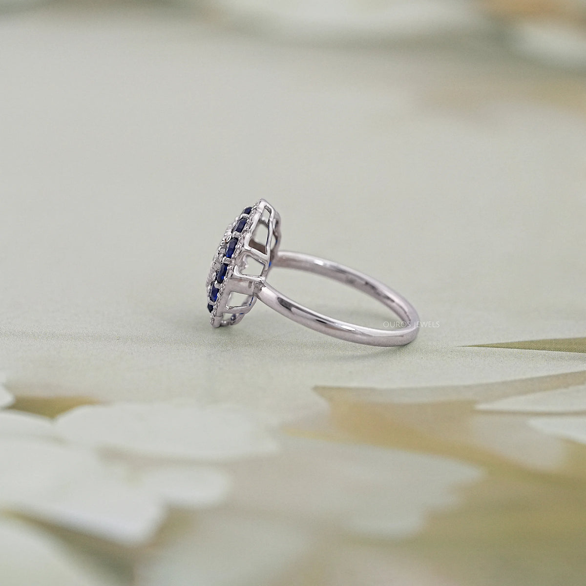 Old European Round Cut Sapphire Halo Engagement Ring Rings