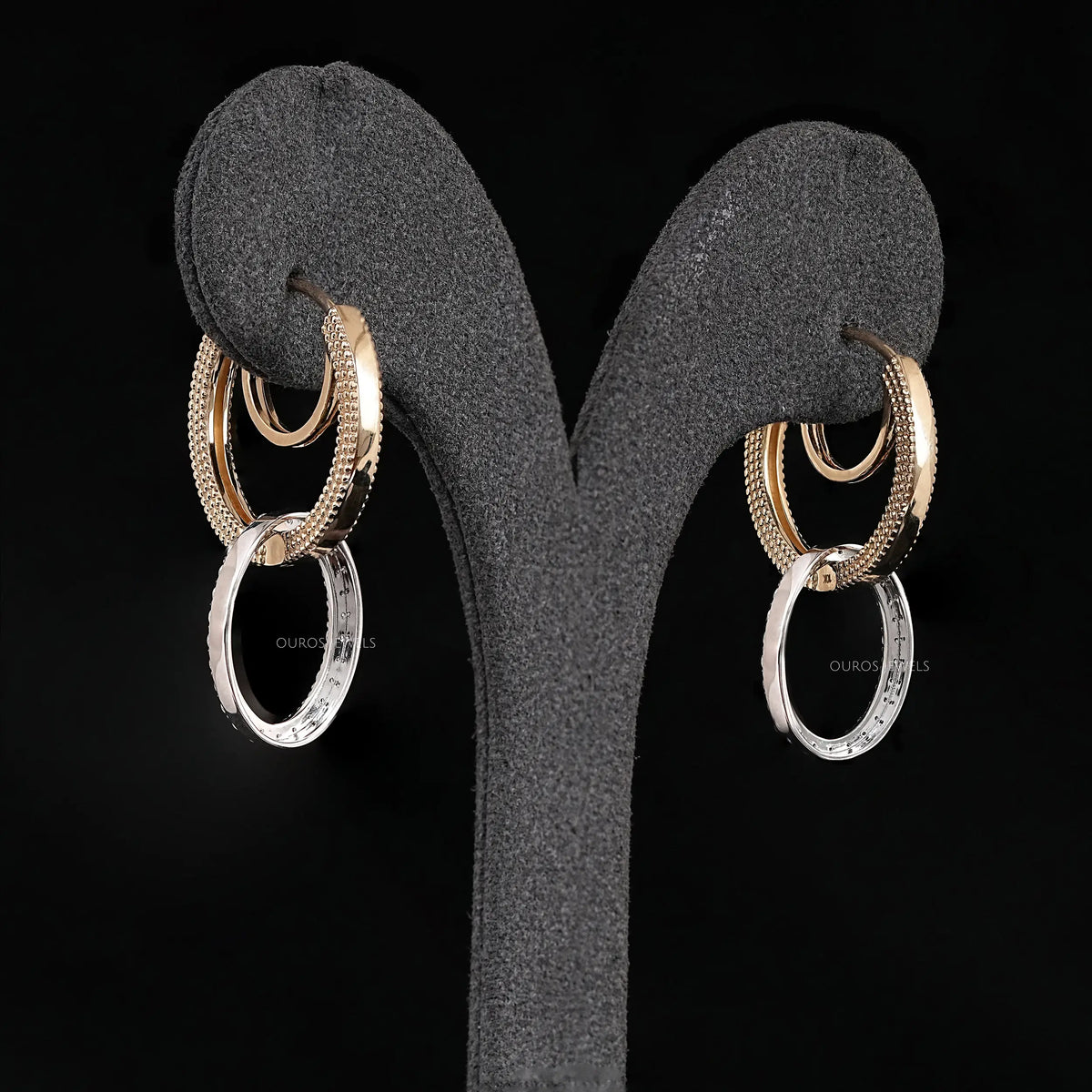 Modern Dual Tone Hoop Earrings with Lab Diamonds Earrings
