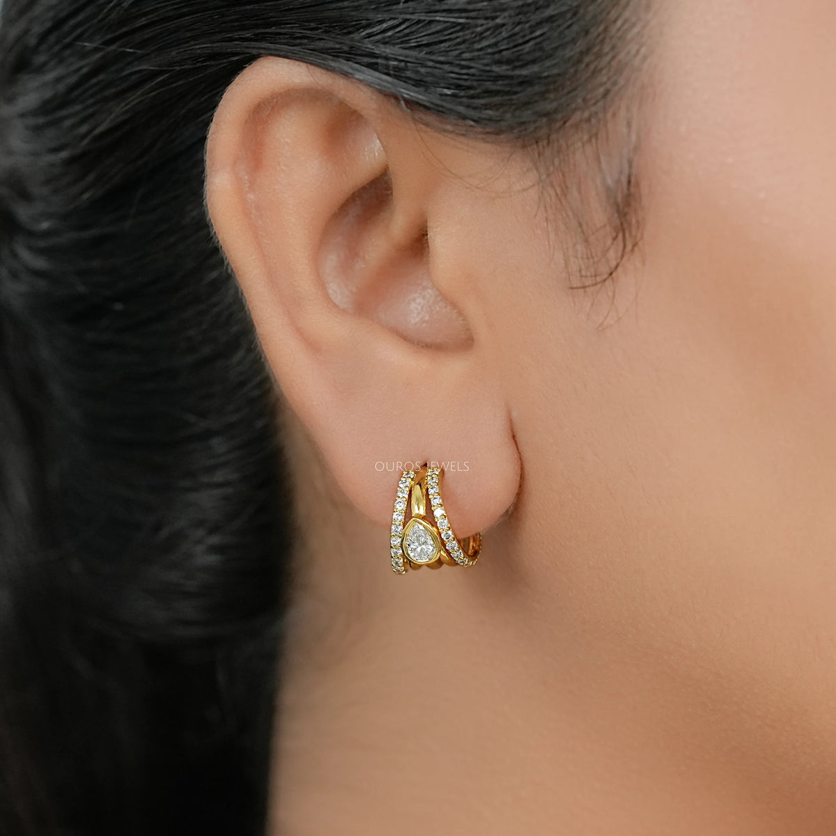 Multi Row Bezel Pear Diamond C Hoop Earrings Earring