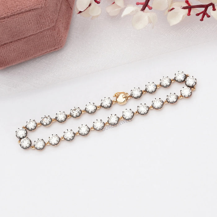 Old European Round Diamond Tennis Bracelet - With Black Coating