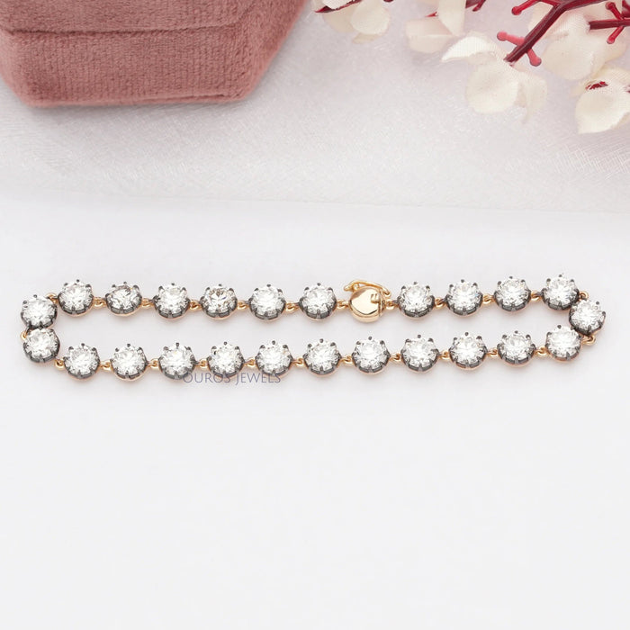 Old European Round Diamond Tennis Bracelet - With Black Coating