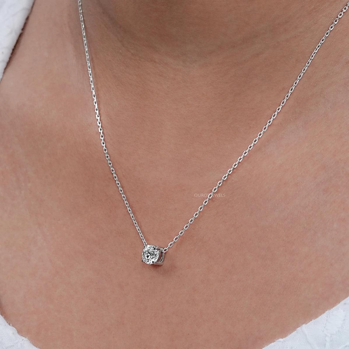 Old European Round Lab Diamond Solitaire Pendant Necklaces