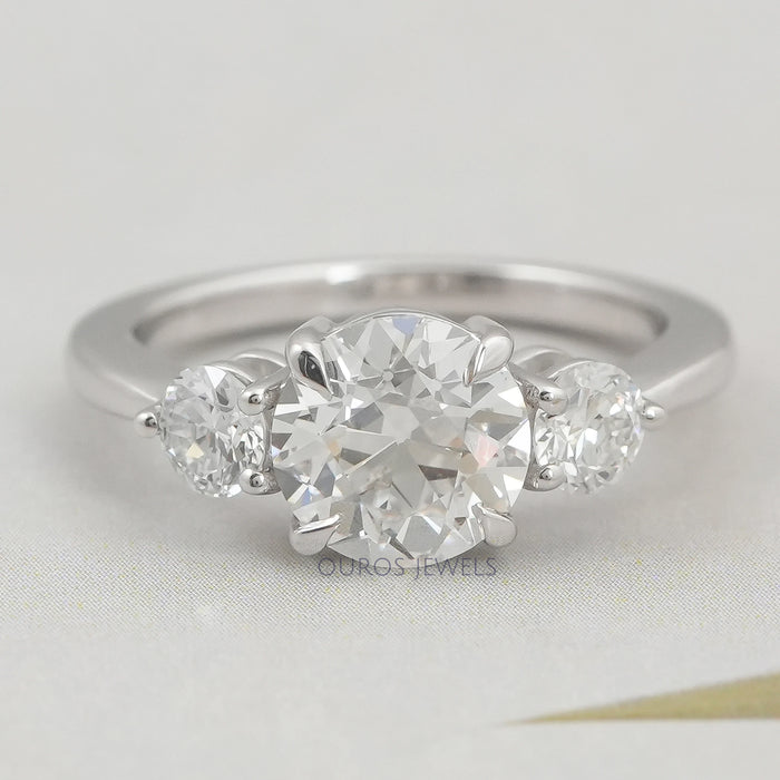 Old European Round Cut Three Stone Engagement Ring