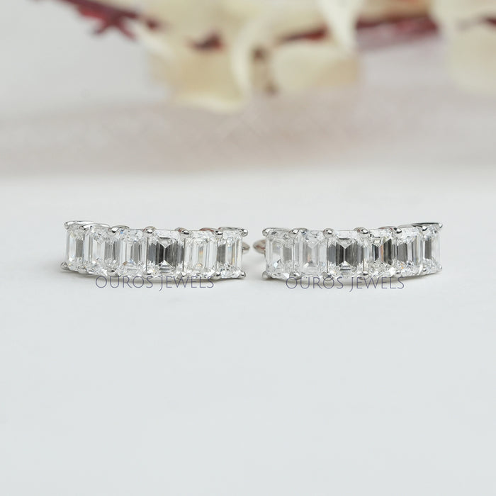 Emerald Cut Lab Grown Diamond Hoop Ears