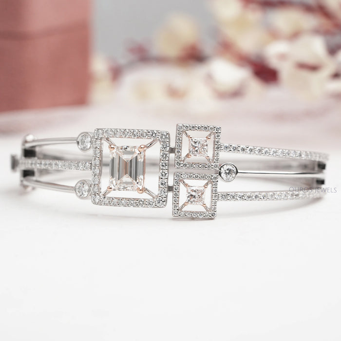 Emerald and Princess Cut Lab Diamond Bangle