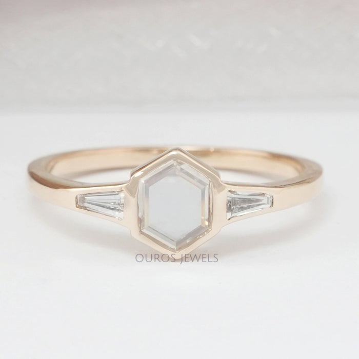 Bezel Set Hexagon Portrait Cut Diamond Promise Ring