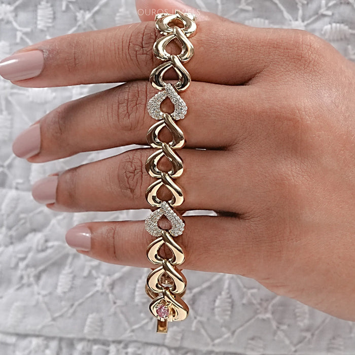 Pave Diamond Open Heart Link Bracelet