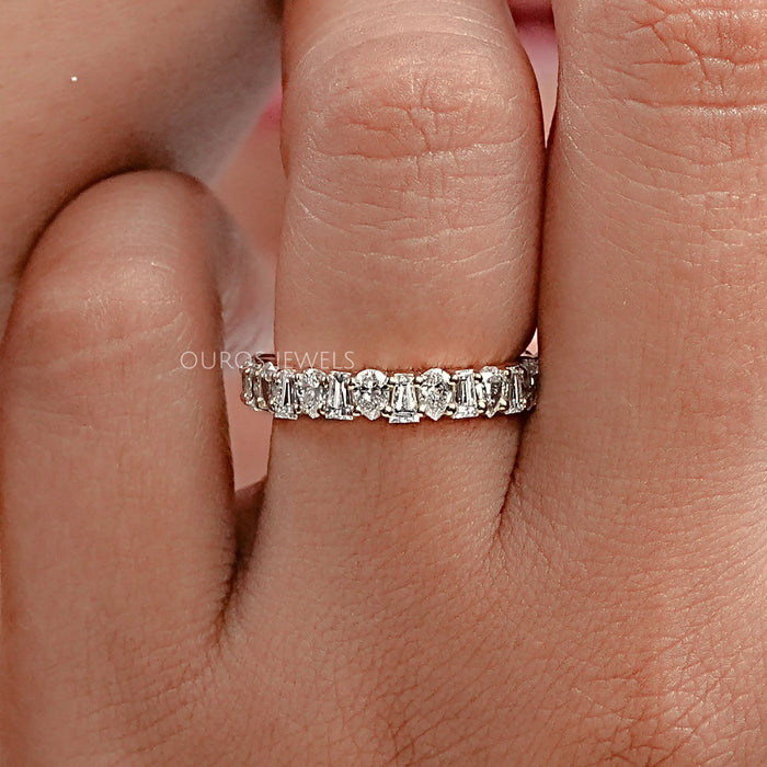 Tapered Baguette and Pear Diamond Half Eternity Wedding Band