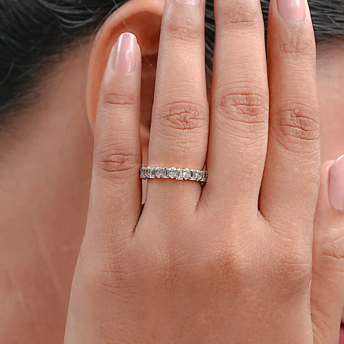 Tapered Baguette and Pear Diamond Half Eternity Wedding Band Rings