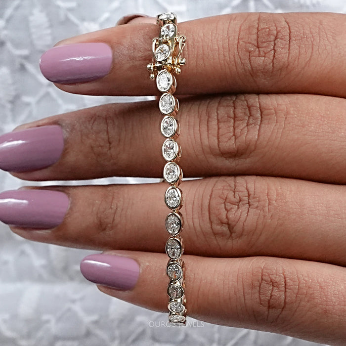 Oval Lab Diamond Bezel Set Tennis Bracelet