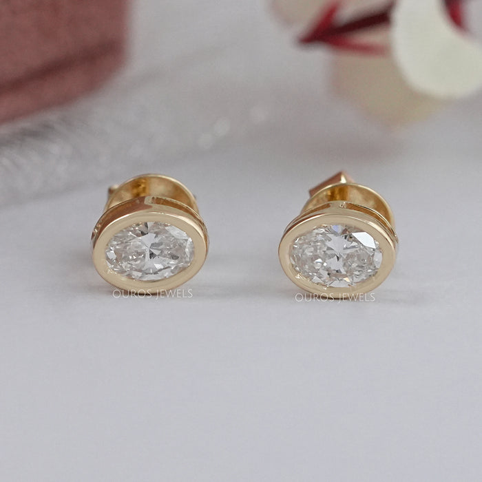 Oval Lab-Grown Diamond Bezel Set Earrings