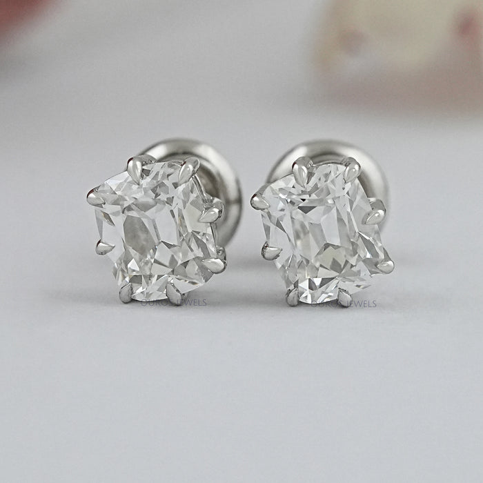 Old Mine Cushion Cut Lab Diamond Stud Earrings