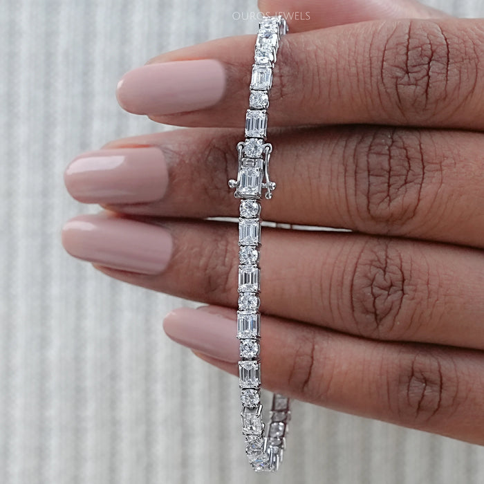 Emerald And Round Lab Diamond Tennis Bracelet