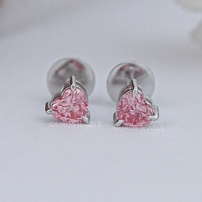 Pink Heart Cut Diamond Earrings