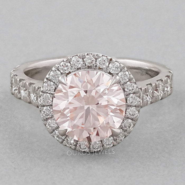 Pink Round Cut Halo With Accent Engagement Ring