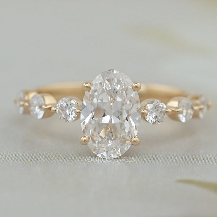 Old Mine Moval Cut Solitaire Accent Engagement Ring