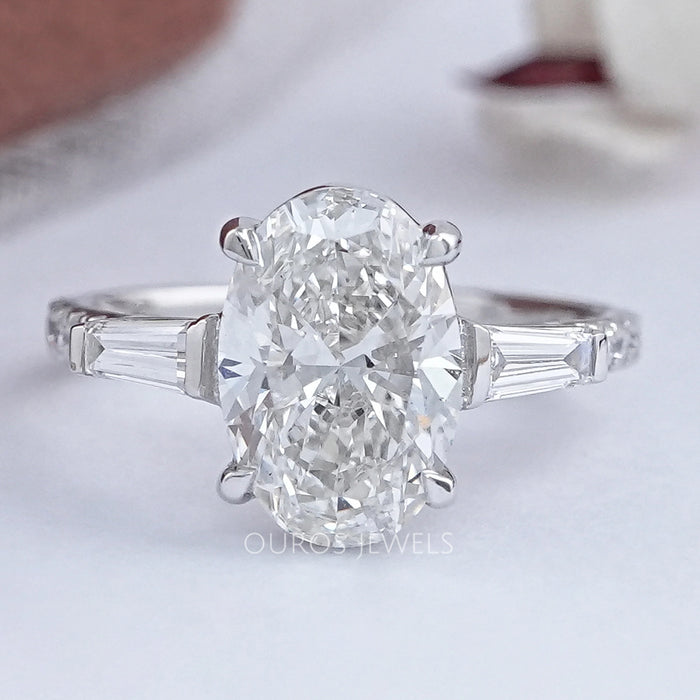 Oval Cut Three Stone Accent Diamond Engagement Ring