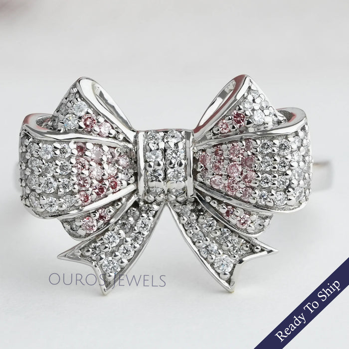 Pink Round Cut Bow Tie Shape Diamond Ring