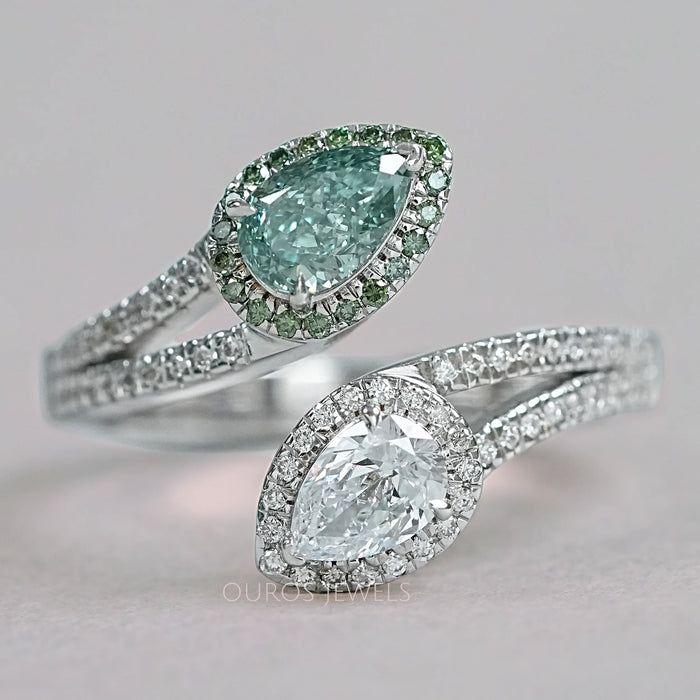 Fancy Vivid Green Pear Cut Lab Grown Diamond Bypass Ring