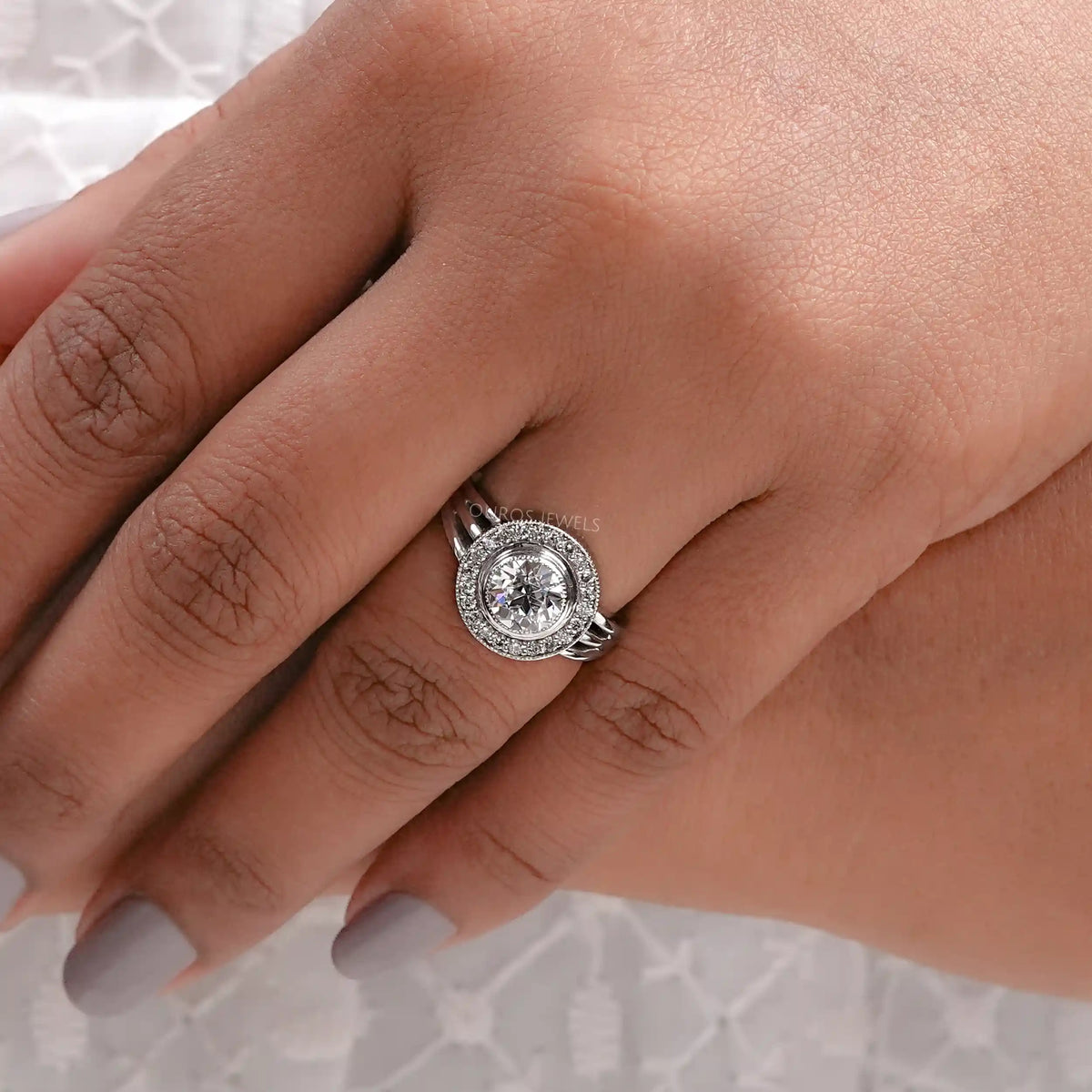 OEC Round Cut Lab Diamond Halo Engagement Ring Ring