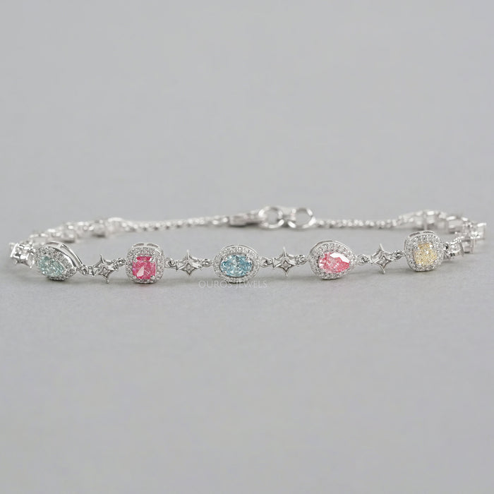 Fancy Color Diamond Halo Designer Bracelet