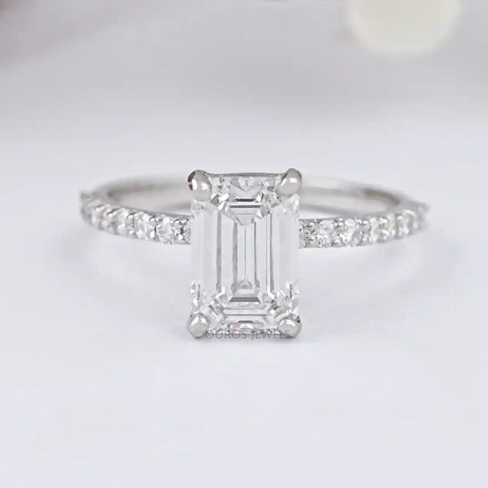IGI Certified Emerald Cut Diamond Solitaire Accent Ring
