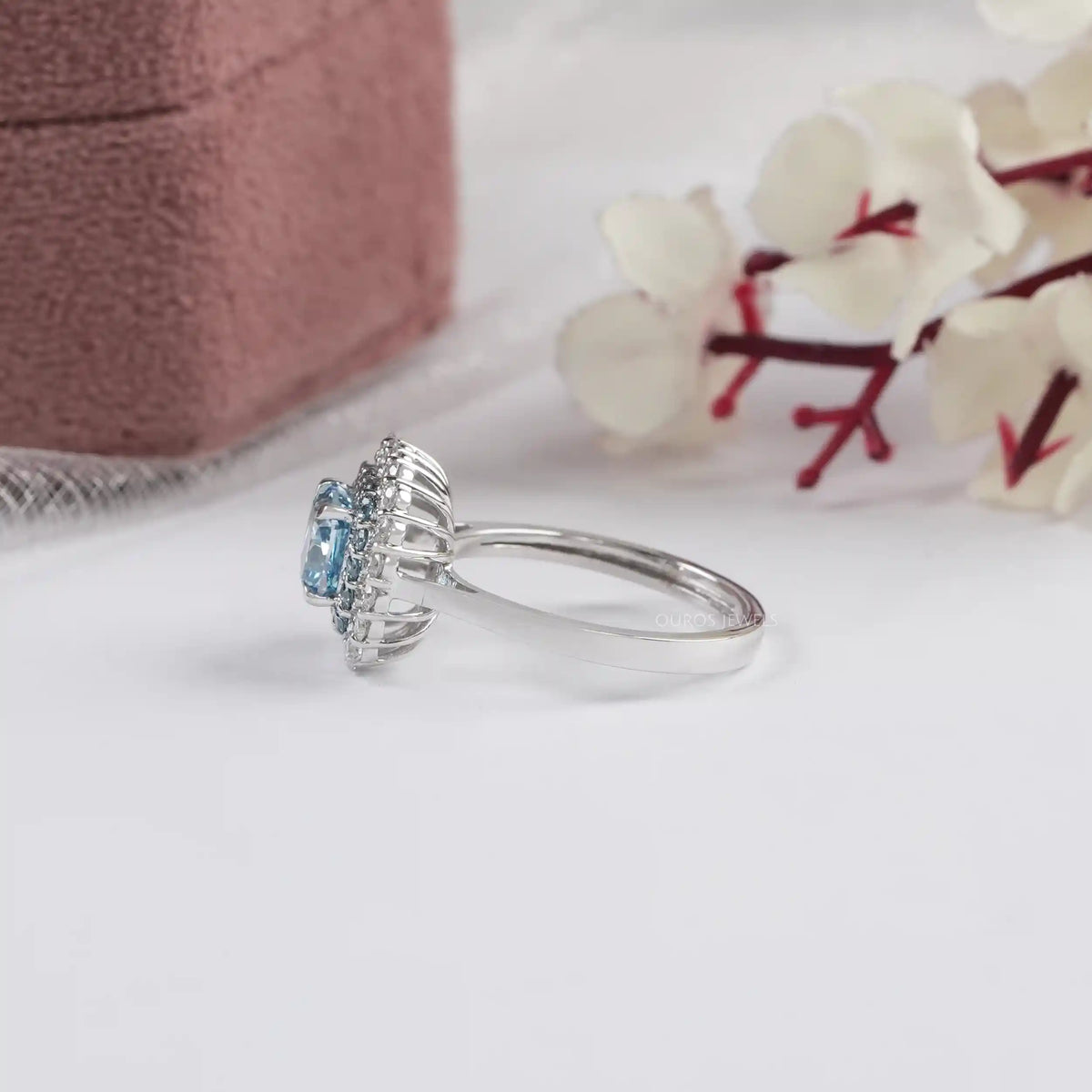 Blue Cushion Cut Lab Diamond Double Halo Ring Ring