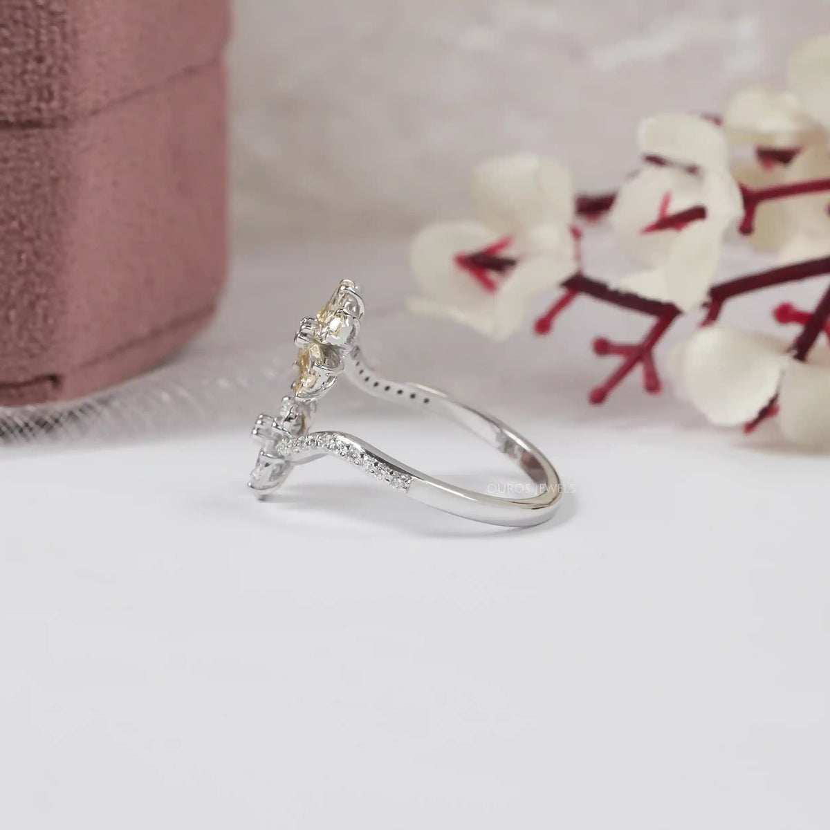 Yellow Pear Shape Lab Diamond Flower Style Bypass Ring Ring
