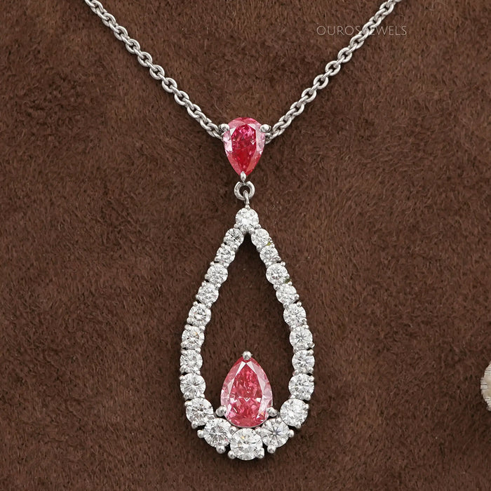 Open Pear Shape Pink Lab Diamond Pendant