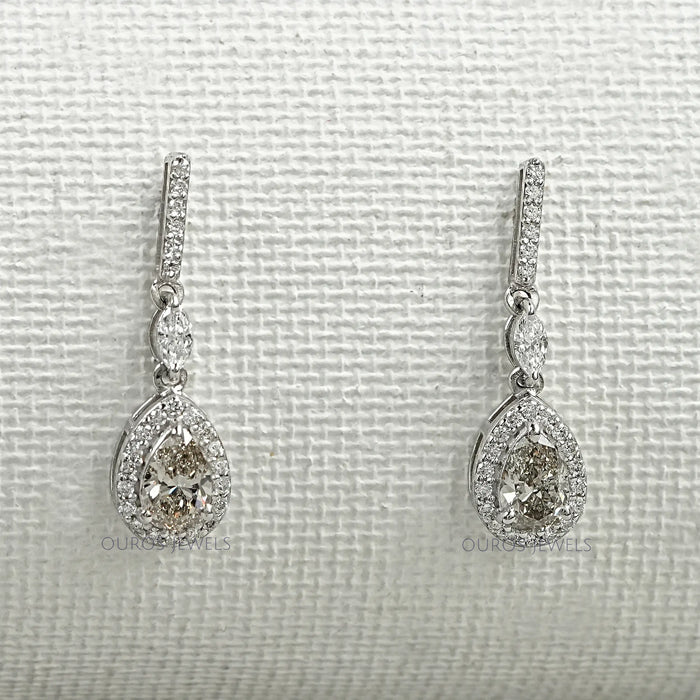 Olive Pear Shape Halo Drop Dangle Earrings