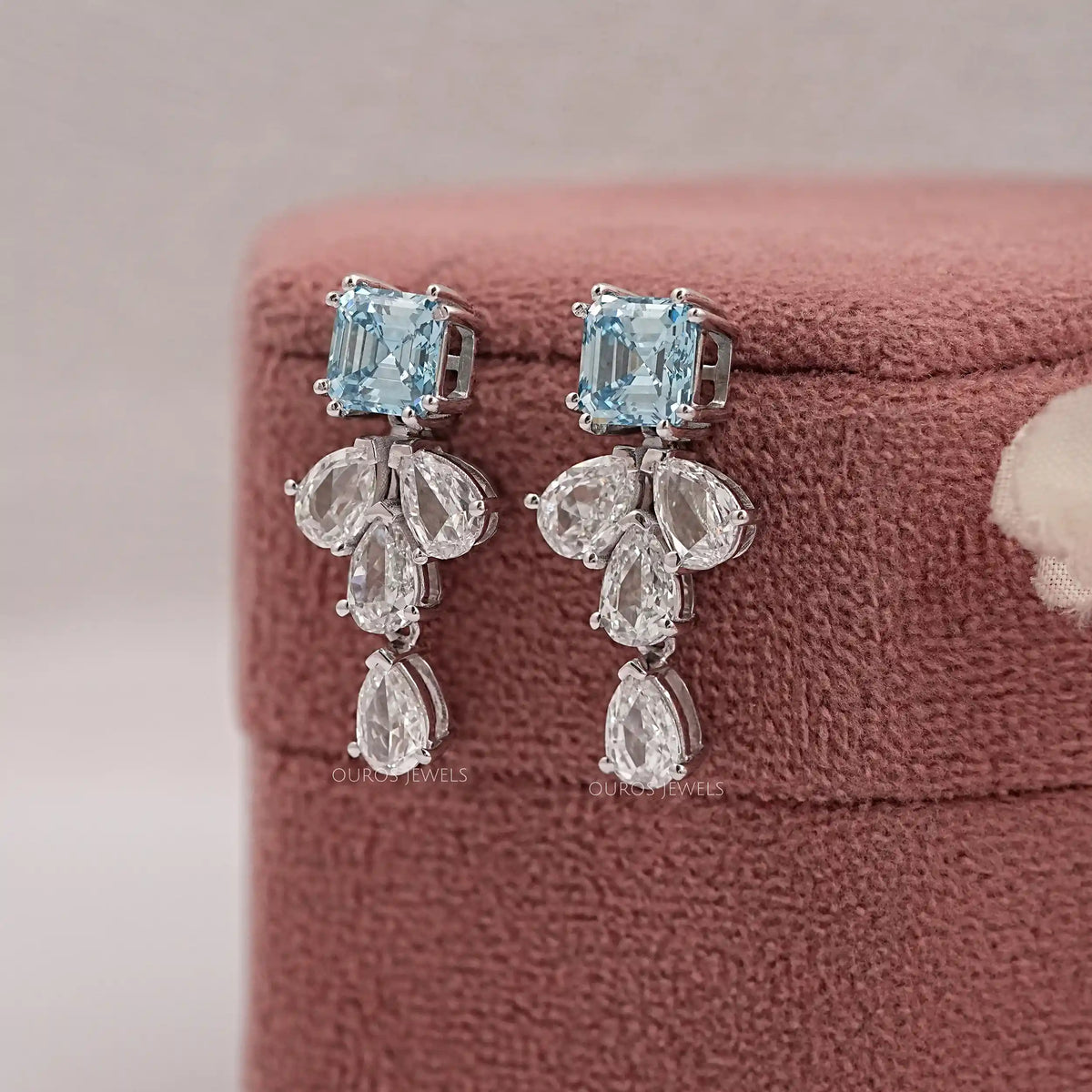 Blue Asscher Lab Diamond Drop Earrings Earrings