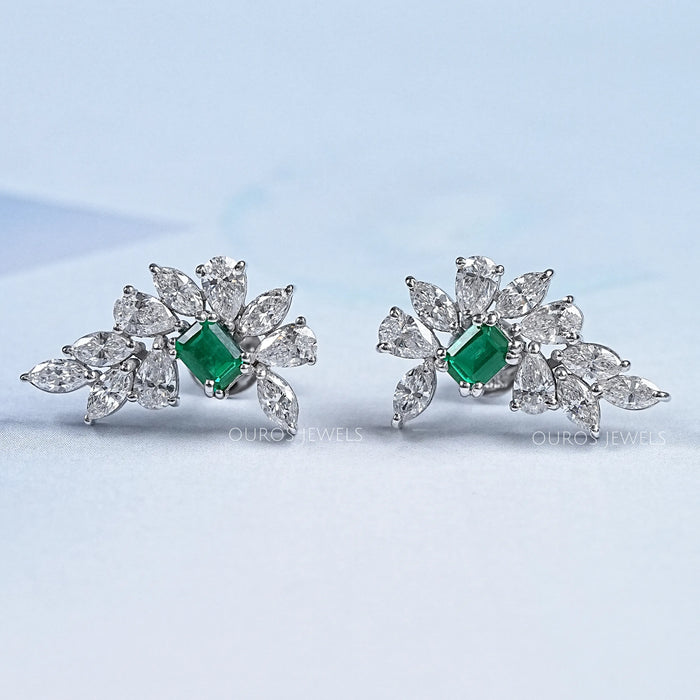 Marquise & Pear Cluster Diamond Gemstone Earrings