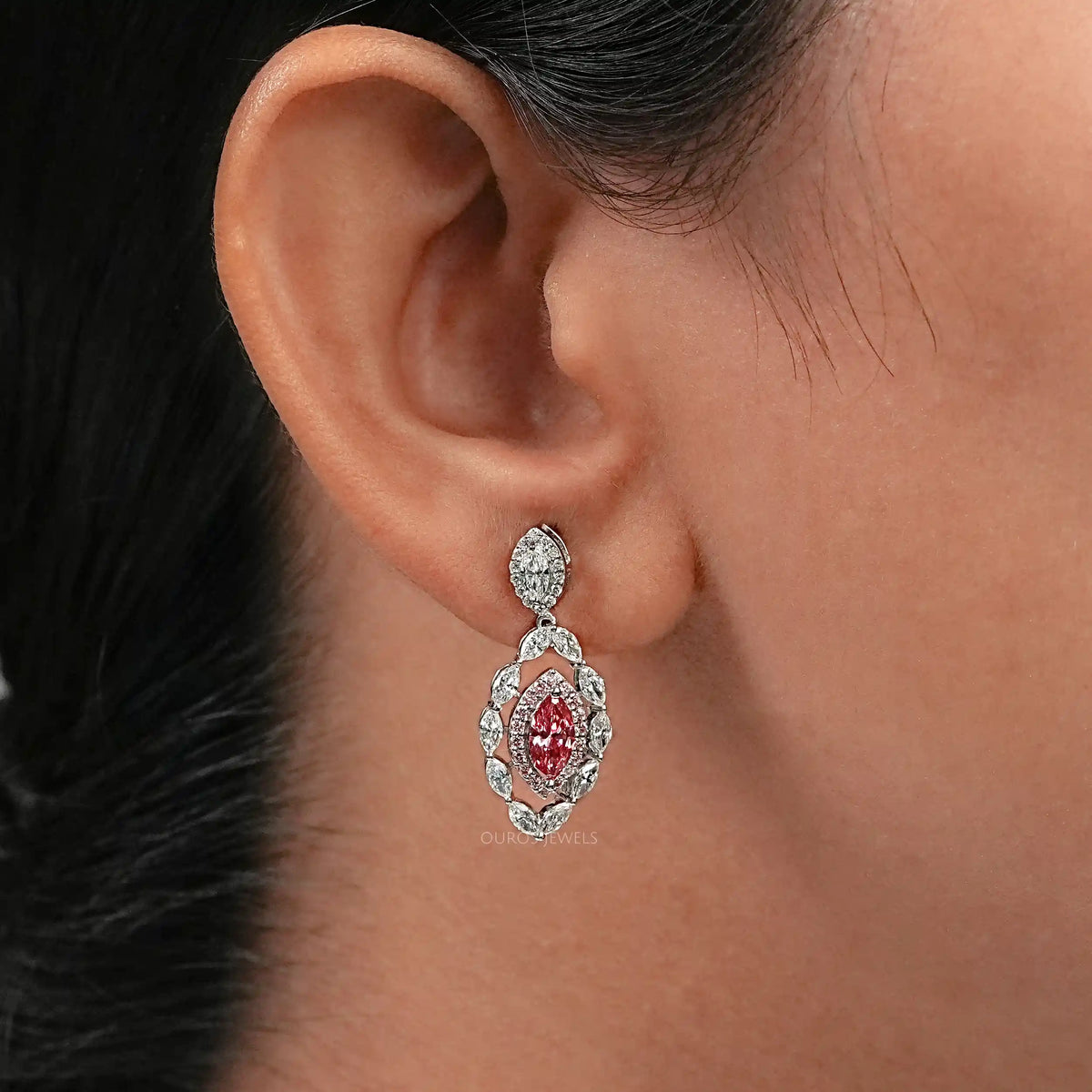 Pink Marquise Lab Diamond Double Halo Earrings Earrings