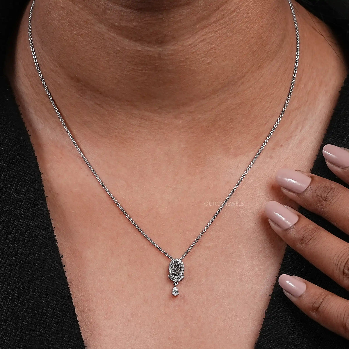 Olive Oval Lab Diamond Halo Pendant Necklaces