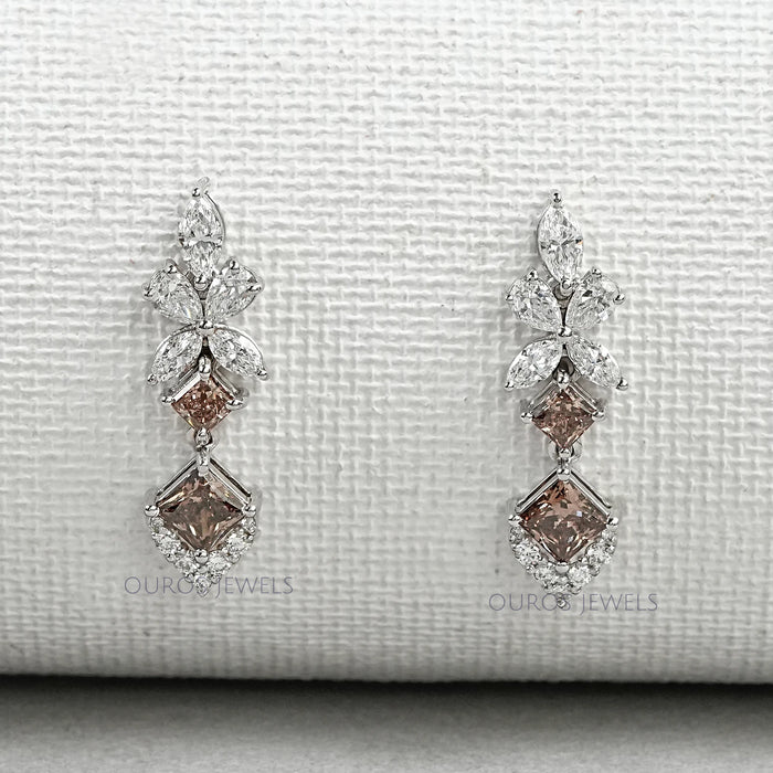 Chocolate Brown Princess Cut Drop Earrings