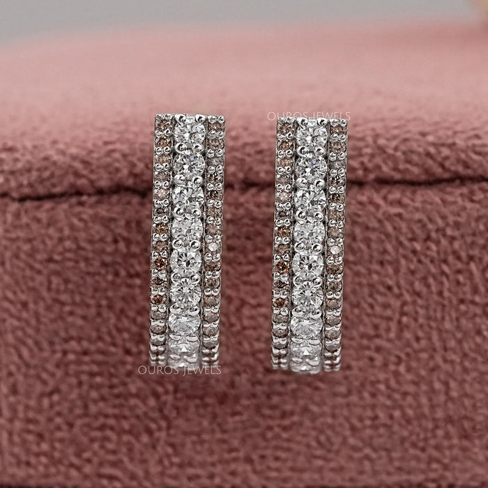 Fancy Brown Round Diamond Bar Earrings