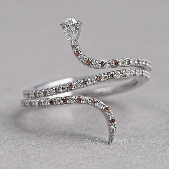 Mulitcolor Round Pave Diamond Snake Ring