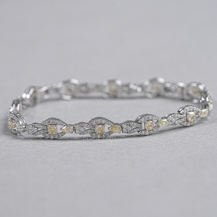 Yellow Cushion Cut Halo Diamond Link Bracelet