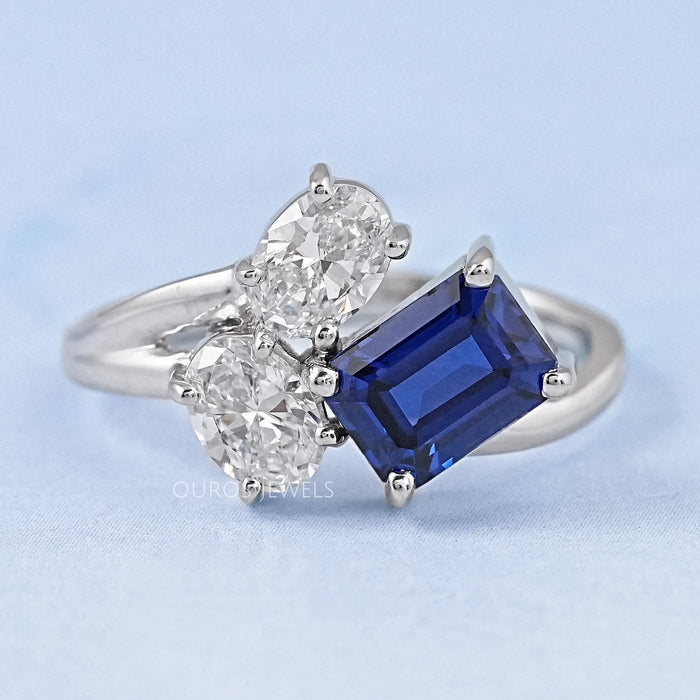 Sapphire Emerald And Oval Cut Split Shank Diamond Ring