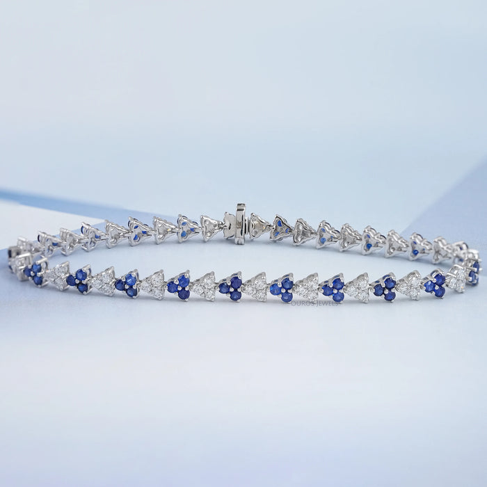 Blue Round Sapphire and Diamond Link Bracelet
