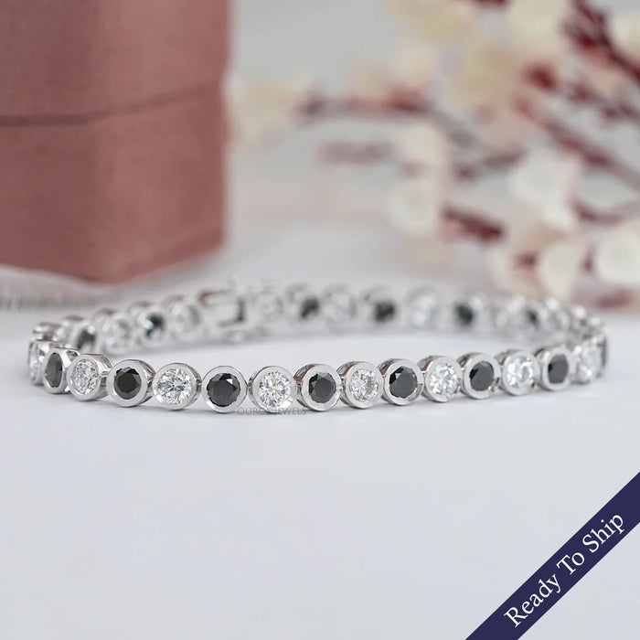 Alternative Black Round Cut Bezel Set Tennis Bracelet