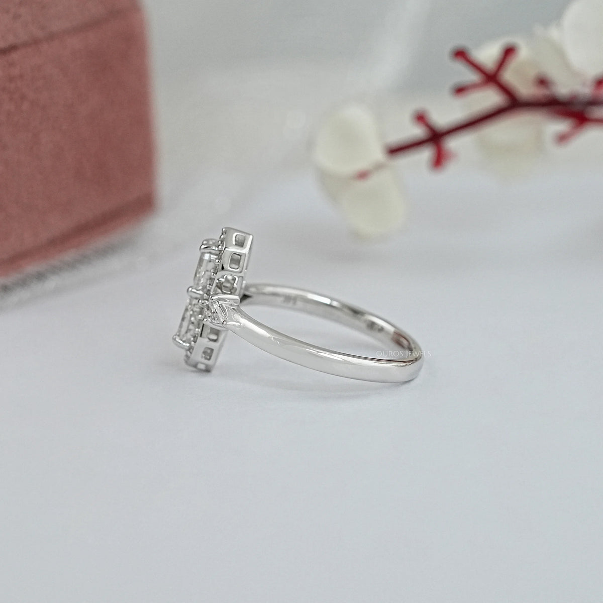 Two Stone Step Cut Pear Diamond Wedding Ring Rings