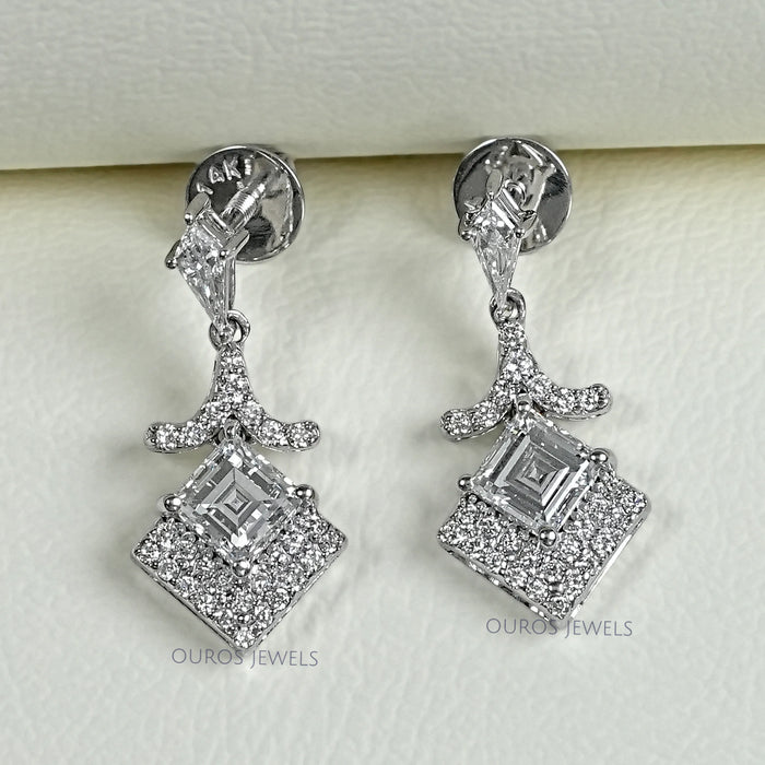 Carre Cut Cluster Diamond Drop Earrings