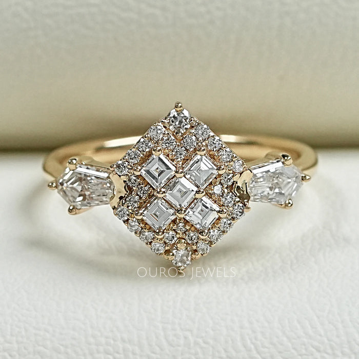 Antique Carre Cut Halo Diamond Proposal Ring