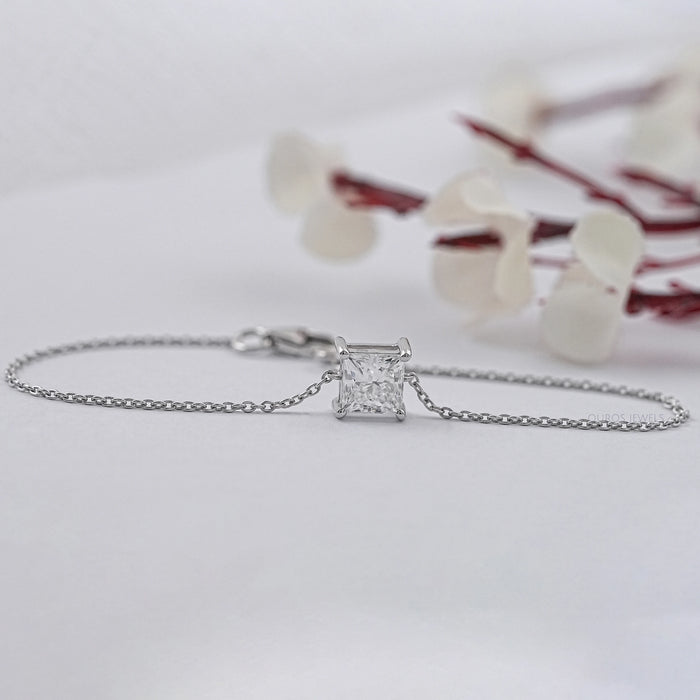 Princess Cut Solitaire Diamond Chain Bracelet