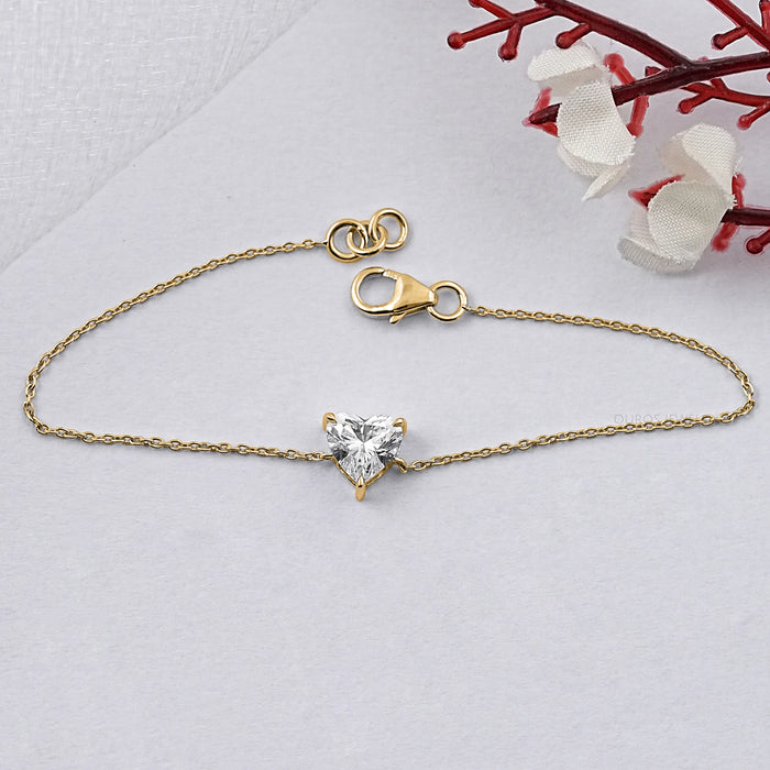 Heart Shaped Lab Diamond Solitaire Bracelet
