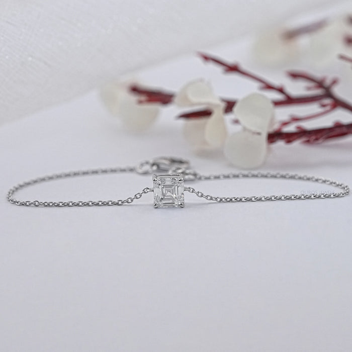 Asscher Cut Lab Grown Solitaire Diamond Bracelet