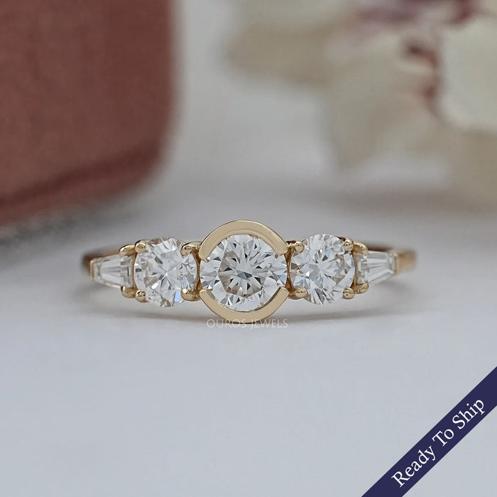 Five Stone Round And Tapered Baguette Cut Engagement Ring